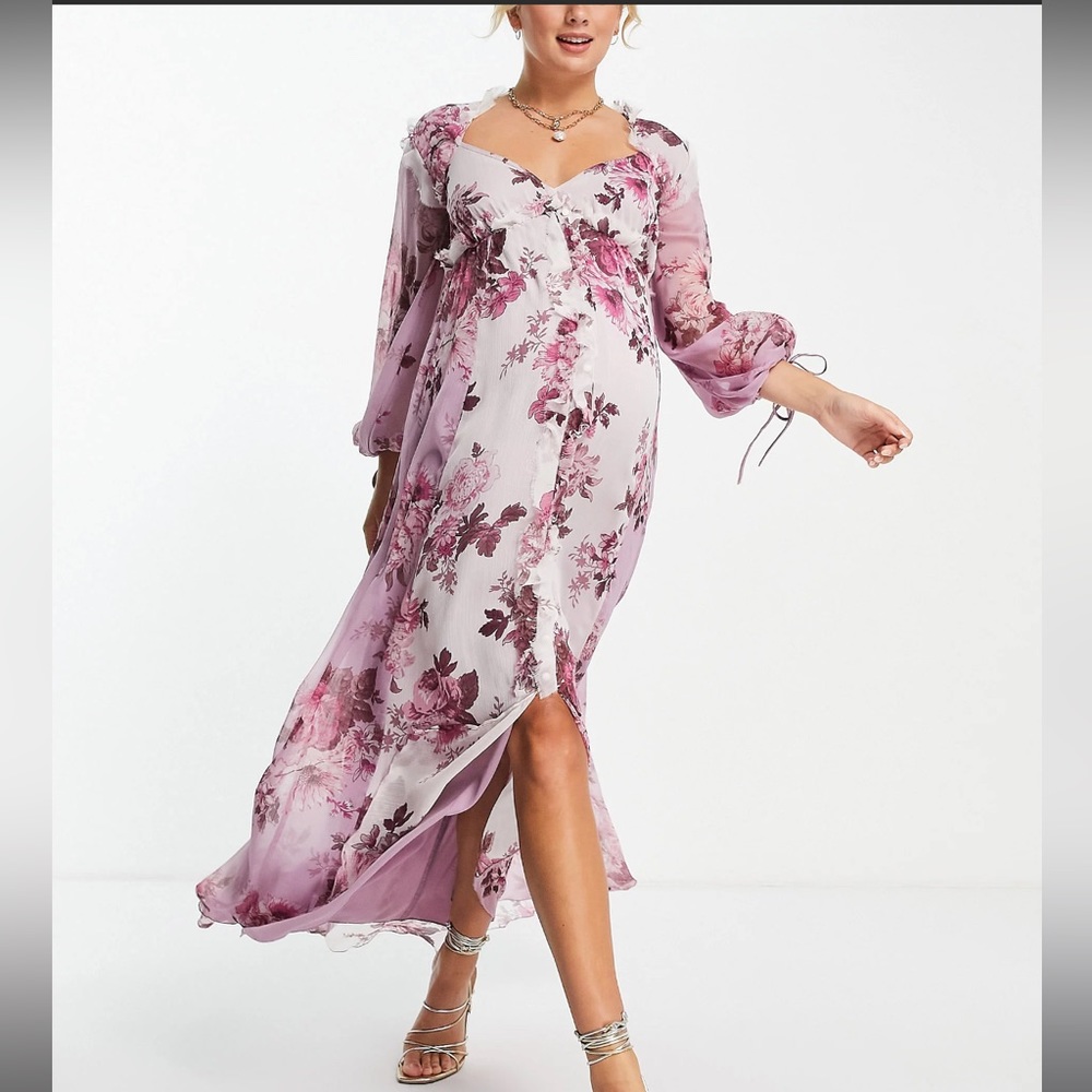 ASOS DESIGN Maternity exclusive mixed print midi dress with button front